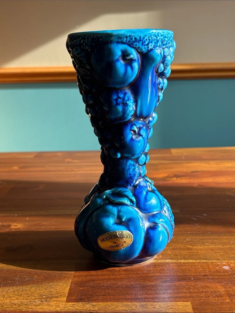 INARCO Mood Indigo - Vintage Mid- Century Collectible Vase - High-Relief